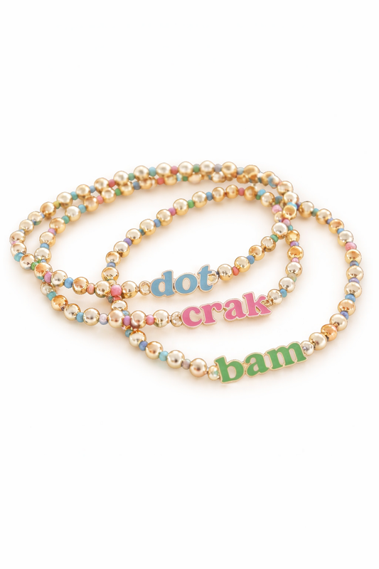 Dot Crack Bam Rainbow Ball Bead Stretch Bracelet Set