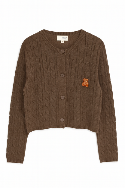 Teddy Embroidered Button-Down Cable Knit Cardigan Sunday Edition by LE LIS