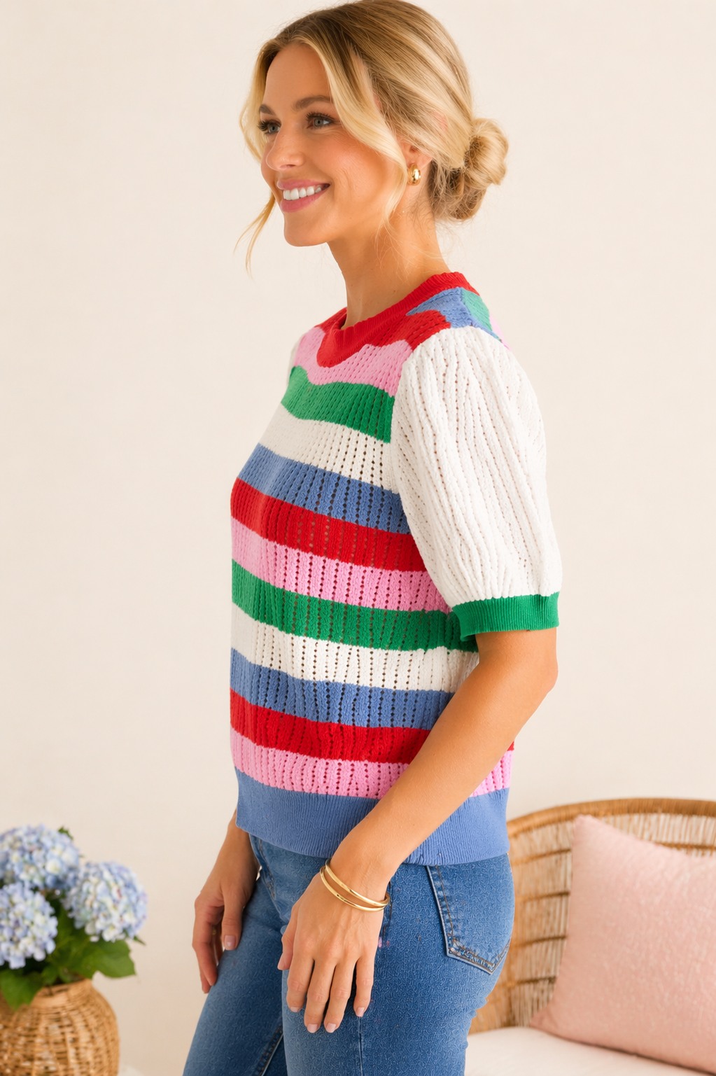 Jodiful Harbor Stripe Knit Top featuring a classic striped pattern, long sleeves, and a comfortable fit, ideal for casual wear