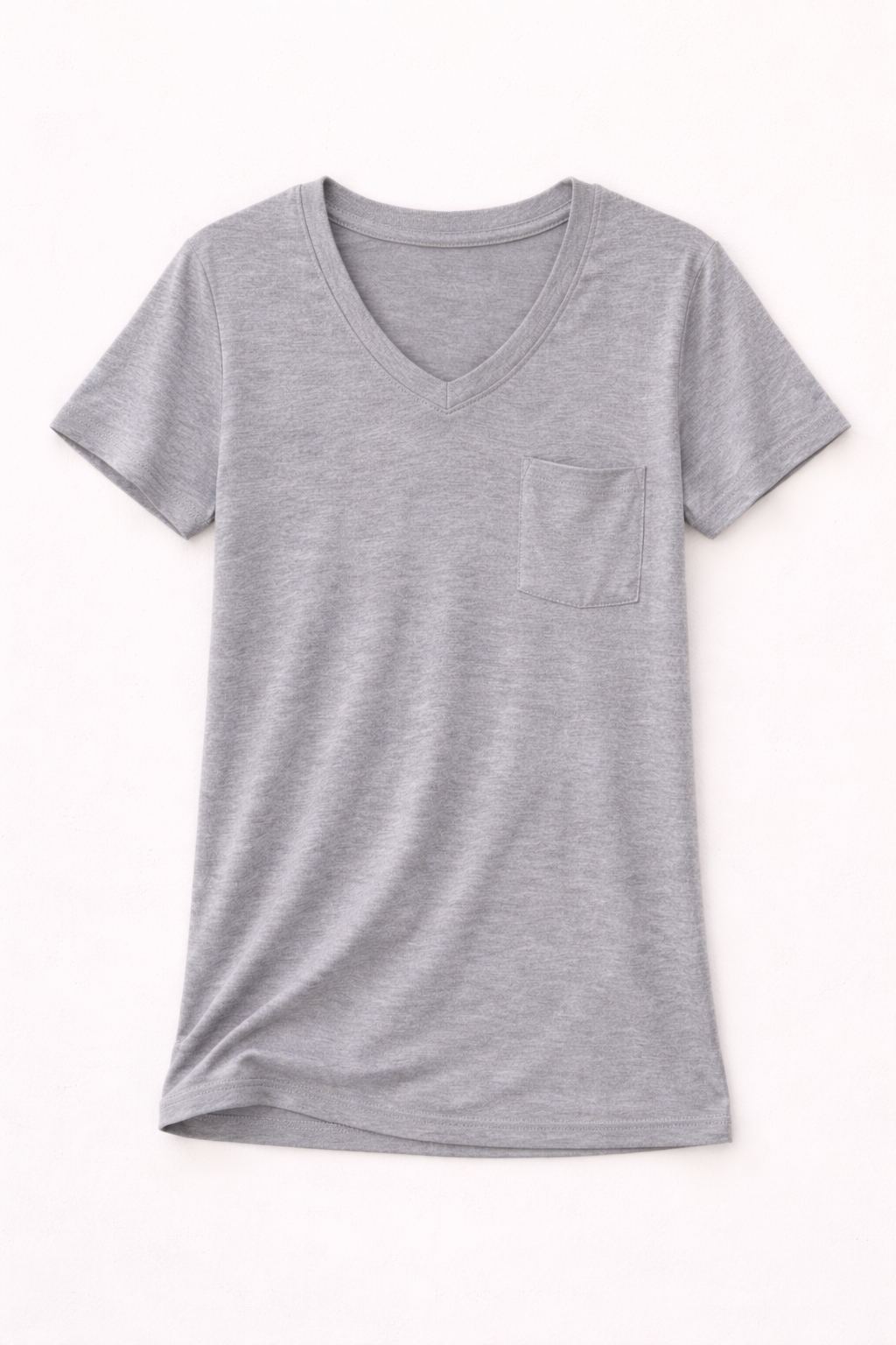 Light grey Lila Everyday V-Neck Tee by Active Basic, showing a comfortable, casual fit on a model.