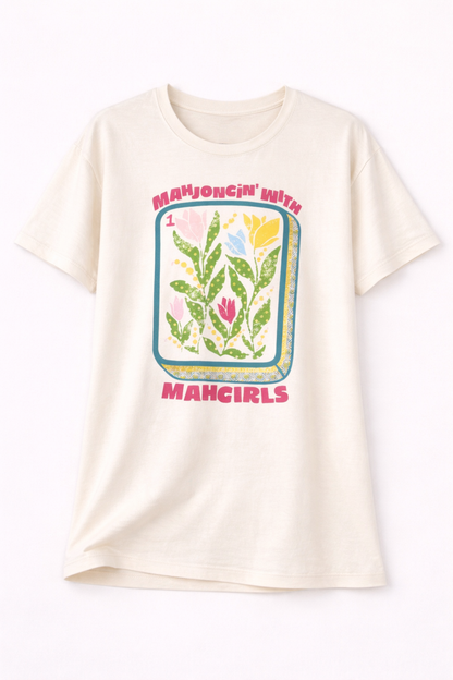 Poppy & Pine The Mahjong Society Tee featuring a stylish graphic design on a casual cotton T-shirt.