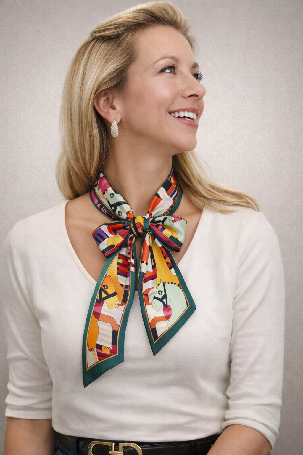 Double-sided narrow long silk scarf with vibrant patterns, perfect for stylish accessories or elegant wraps.