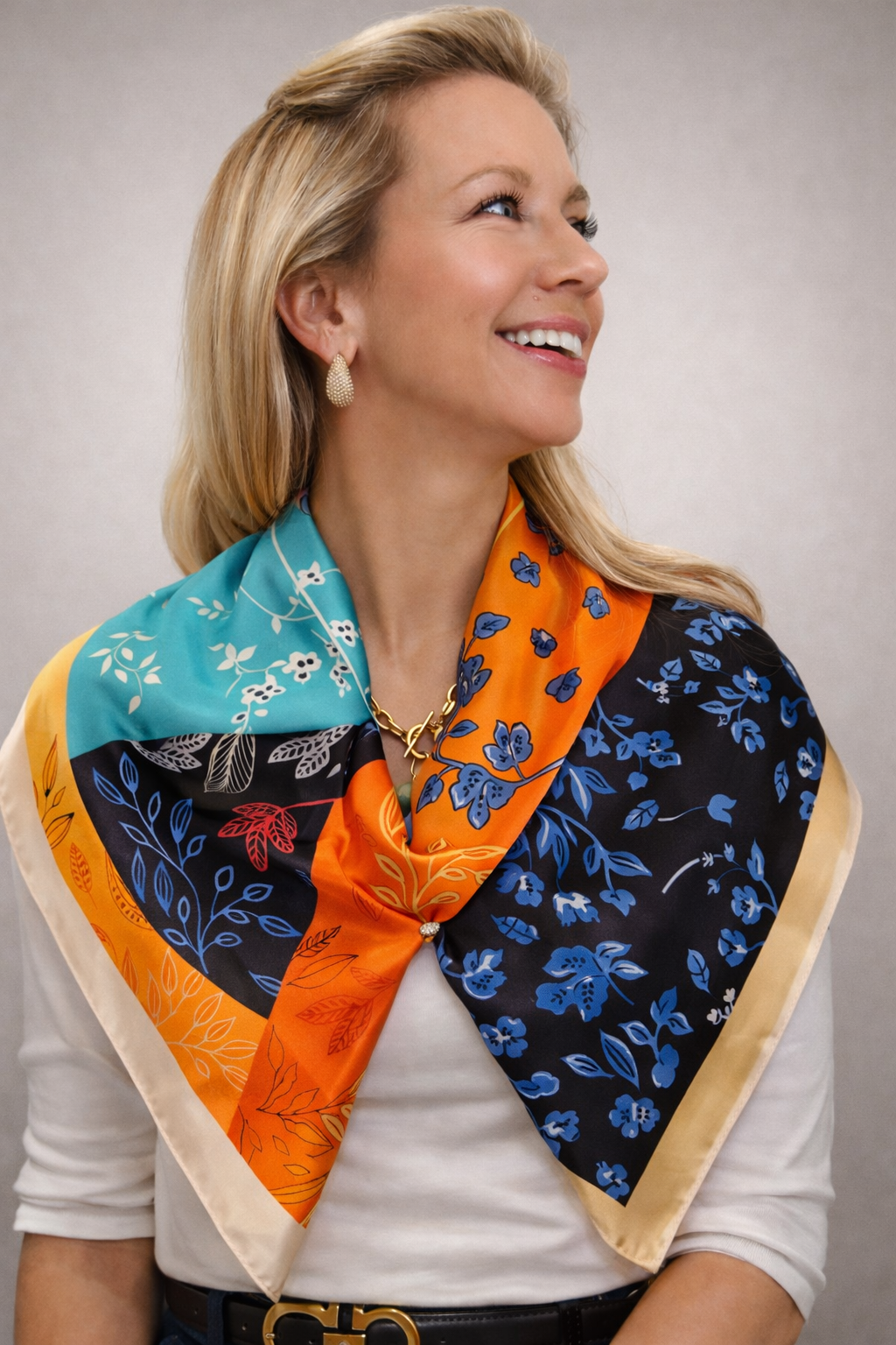 Double-sided silk twilly scarf by UZ Wholesale Store featuring vibrant patterns and lightweight, luxurious silk fabric.