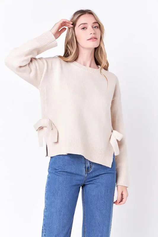 Clara Side Bow Sweater (Cream) - Sweaters