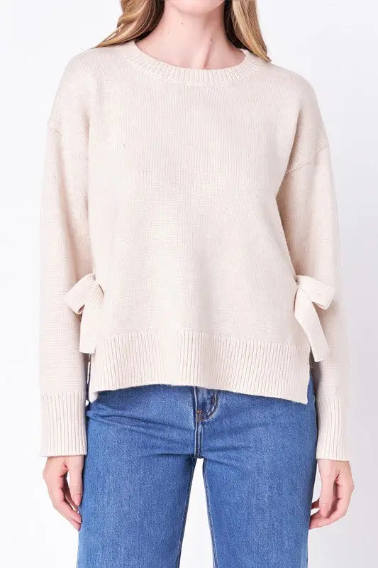 Clara Side Bow Sweater (Cream) - Sweaters