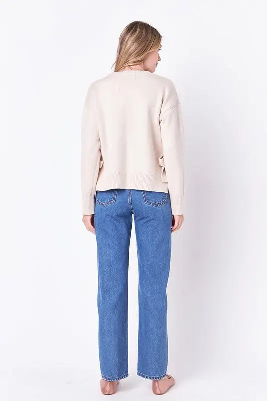 Clara Side Bow Sweater (Cream) - Sweaters