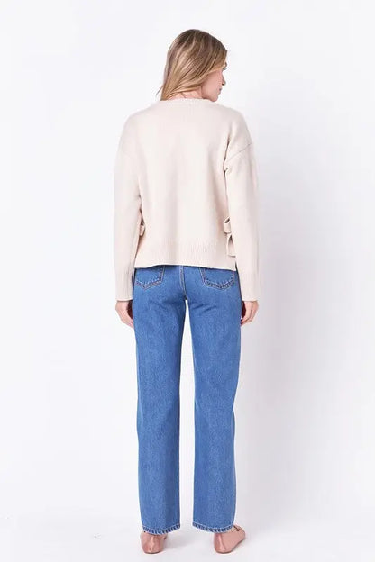 Clara Side Bow Sweater (Cream) - Sweaters