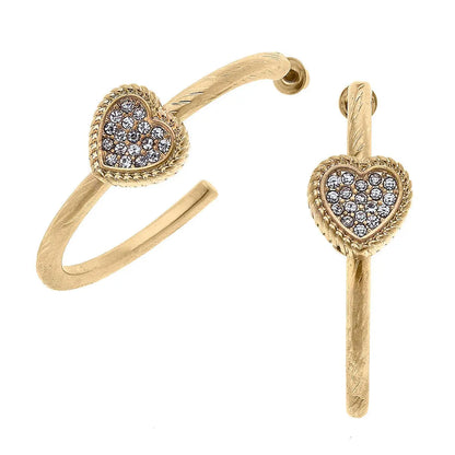 Corrine Pavé Heart Hoop Earrings in Worn Gold - Jewelry
