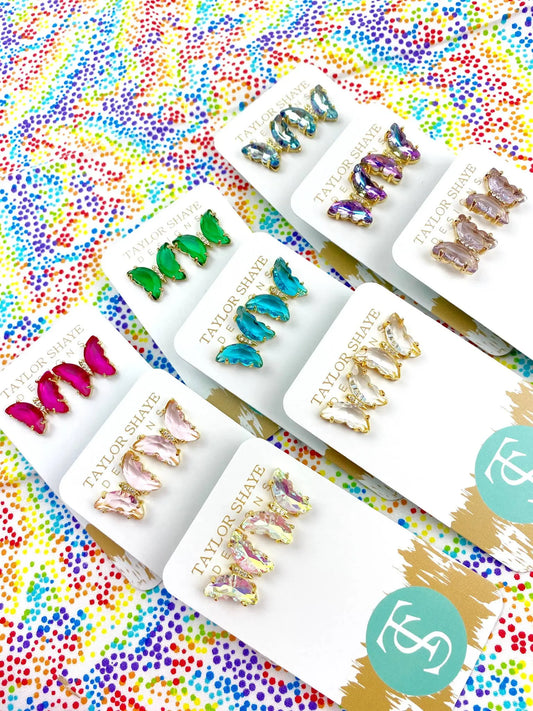 Crystal Butterfly Studs - Clear - Jewelry