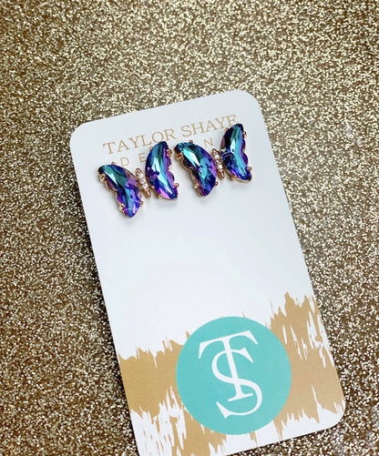 Crystal Butterfly Studs - Clear - Jewelry