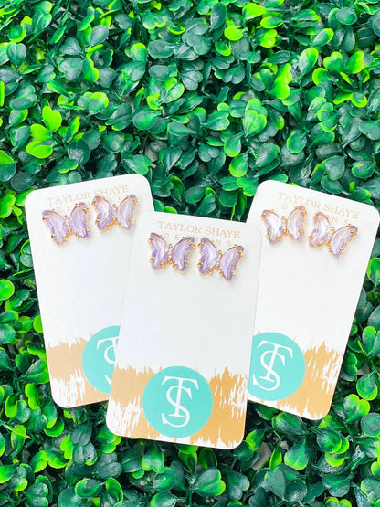 Crystal Butterfly Studs - Clear - Jewelry