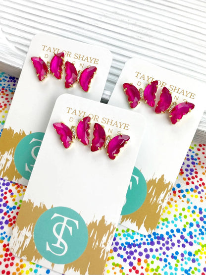 Crystal Butterfly Studs - Clear - Jewelry