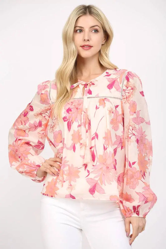 Denise Tassel Tie Blouse (Pink Multi) - S - Blouse