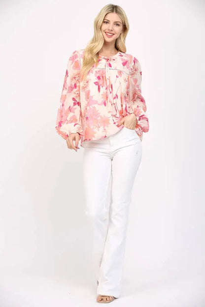 Denise Tassel Tie Blouse (Pink Multi) - Blouse