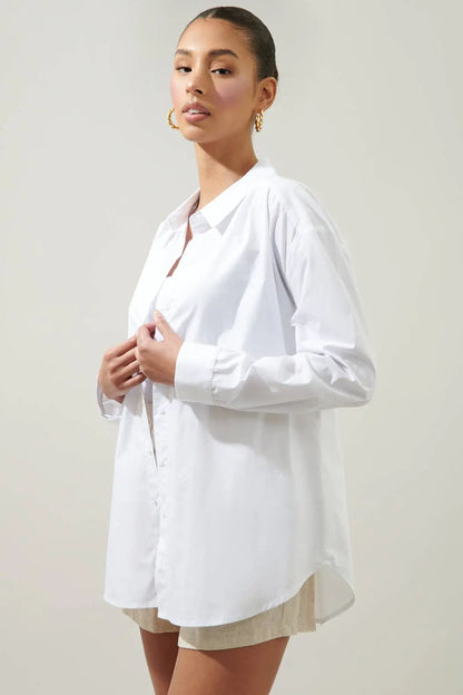 Elle Oversized Button-Down Shirt - Tops