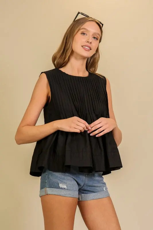 Emery Pleated Peplum Top - Tops