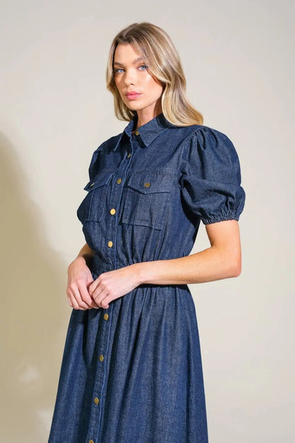 Emery Washed Denim Midi Dress - Dresses