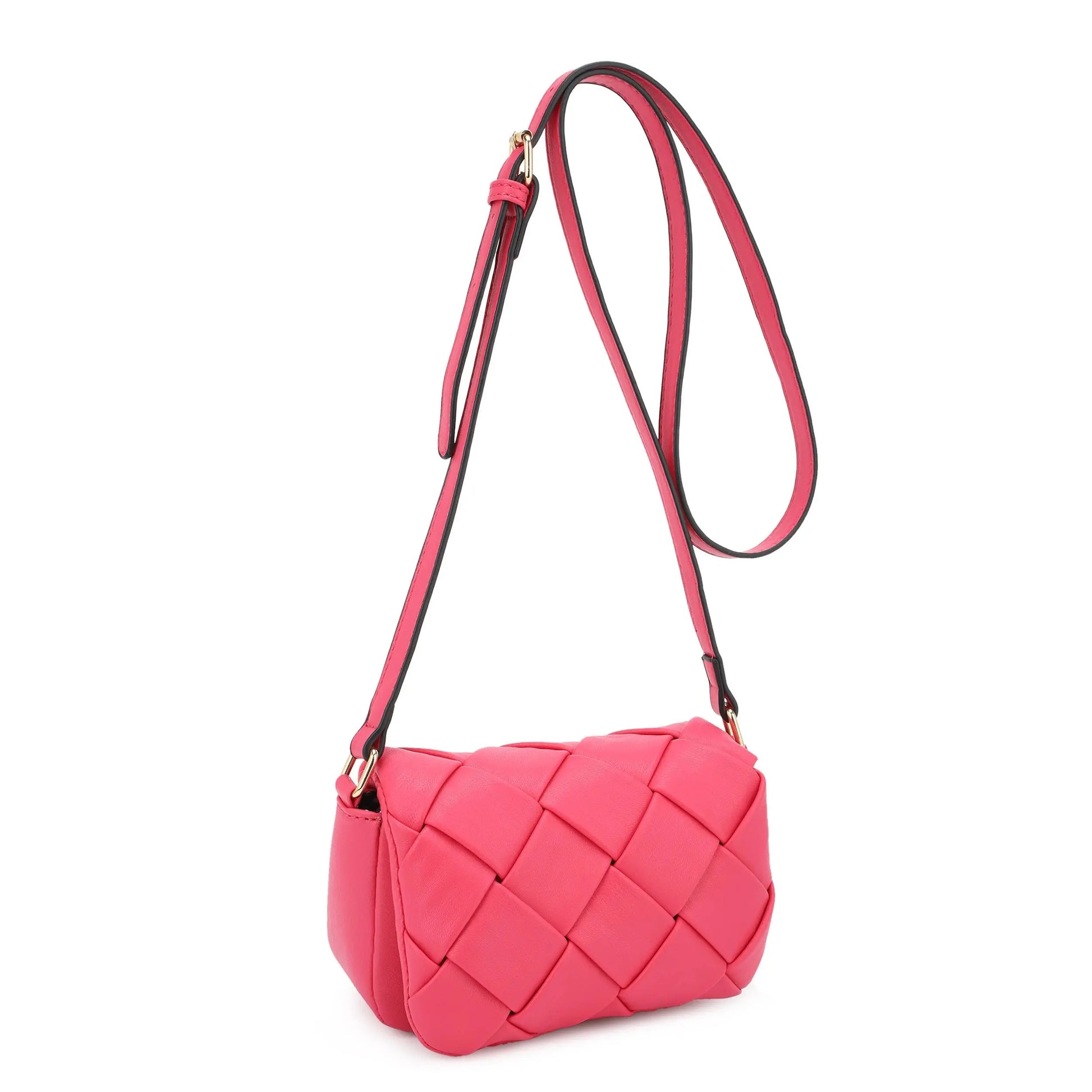 Emily Mini Woven Flap Crossbody Bag - Fuchsia Read - Crossbody Bags