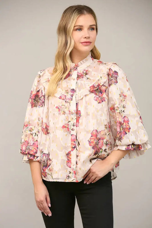 Emma Chiffon Bubble Sleeve Blouse - S - Blouses