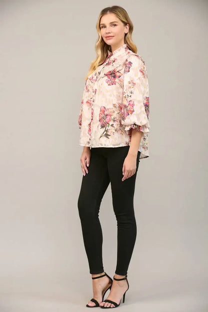 Emma Chiffon Bubble Sleeve Blouse - Blouses