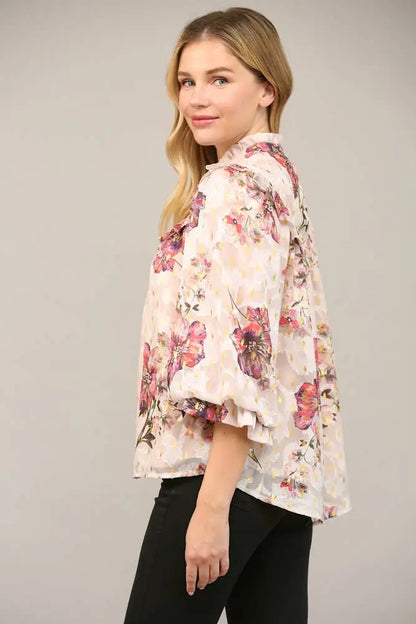 Emma Chiffon Bubble Sleeve Blouse - Blouses