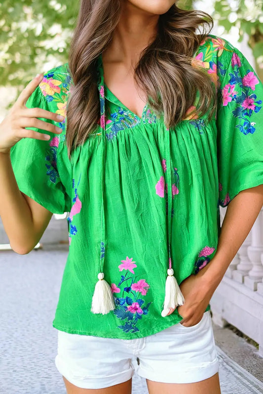 Georgia Floral Tie-Split Blouse - S - Blouse