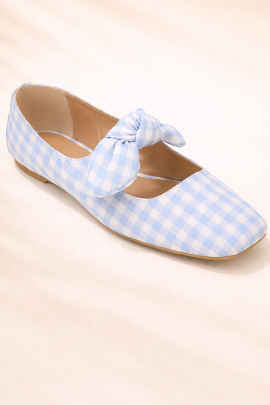 Gingham ballet flats with a bow detail from Journee Collection, Seralinn Ballet Mary Jane fabric footwear for women