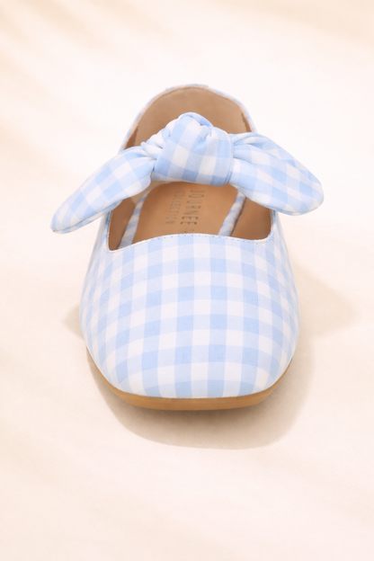 Gingham fabric ballet flats with a bow from Journee Collection's Seralinn Ballet Mary Jane footwear line.