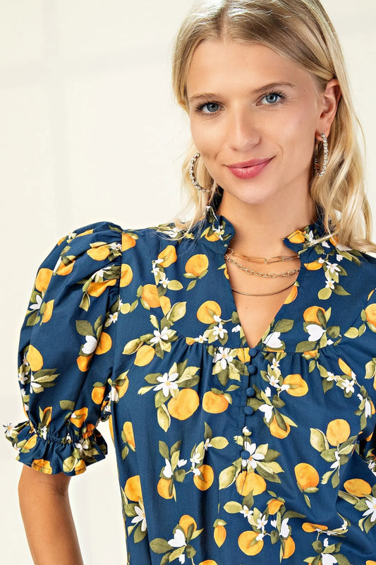 Golden Orchard Print Top - Tops