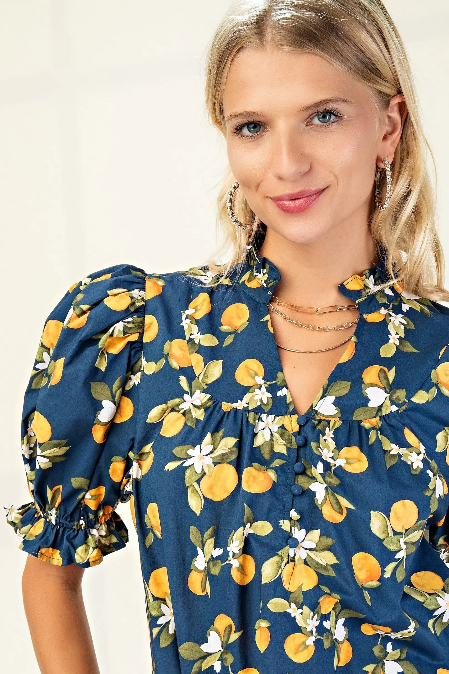 Golden Orchard Print Top - Tops