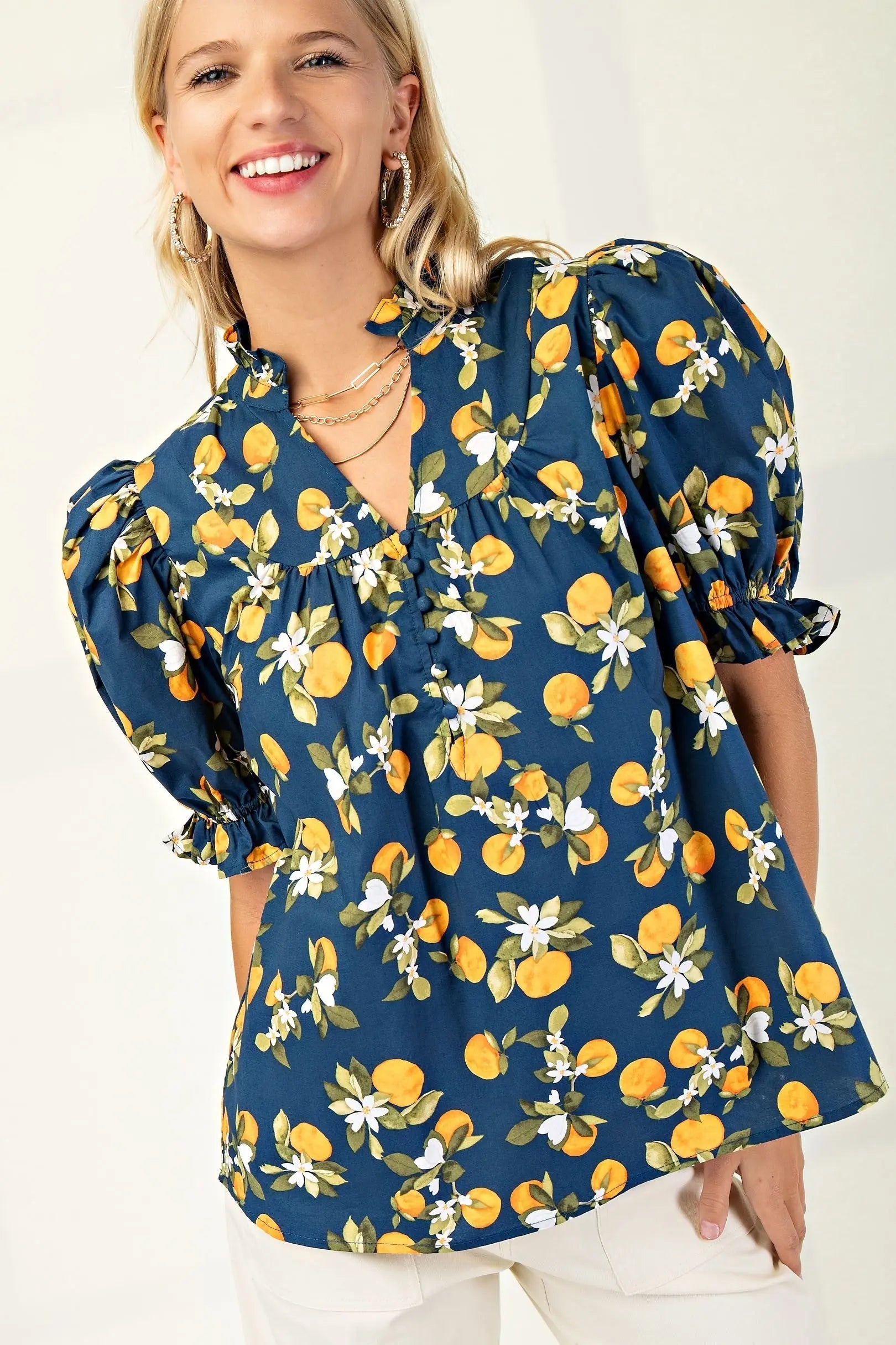 Golden Orchard Print Top - Tops