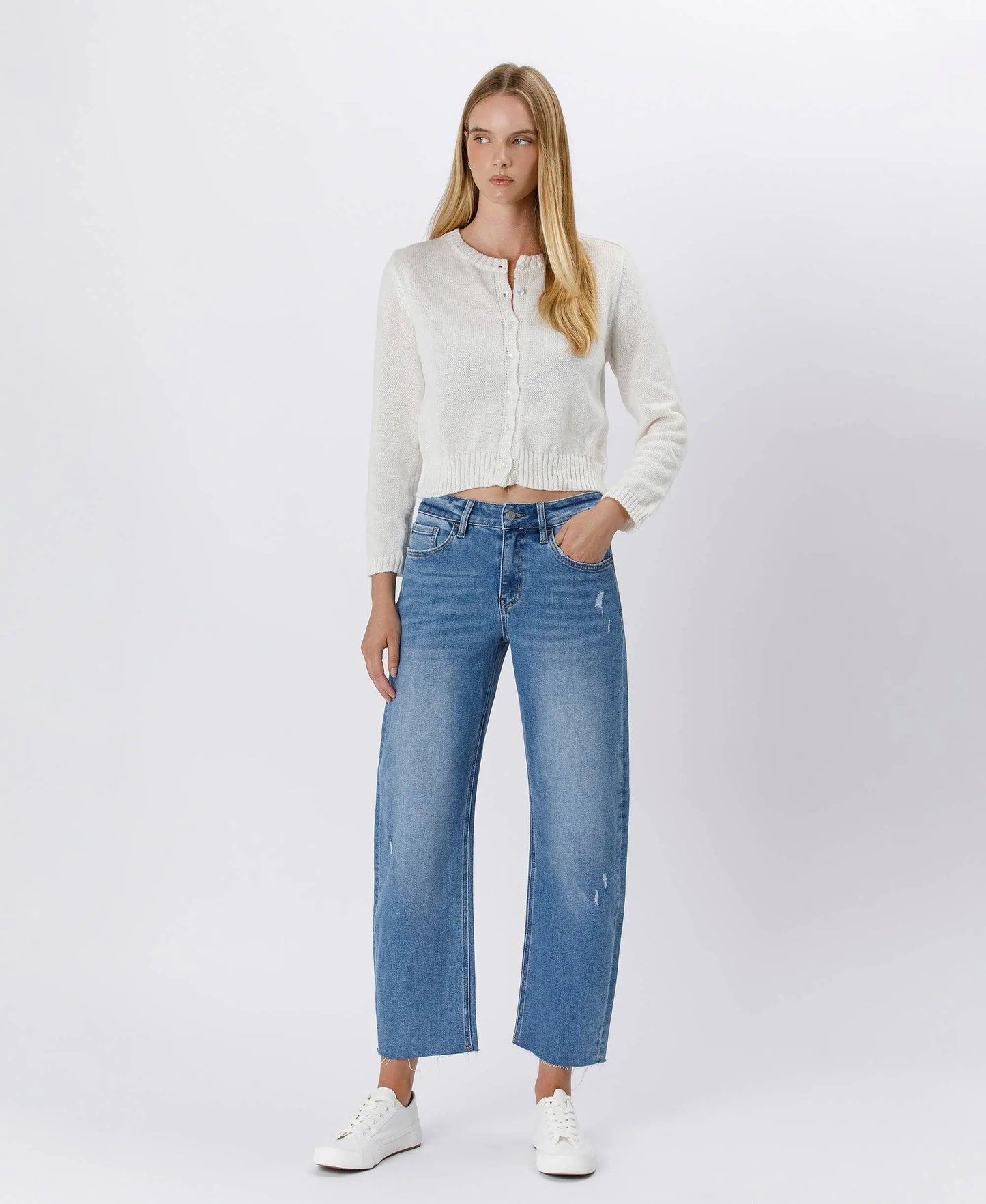 Lovervet by VERVET high-rise mild barrel jeans, dark wash denim, with a relaxed fit and classic five-pocket style.