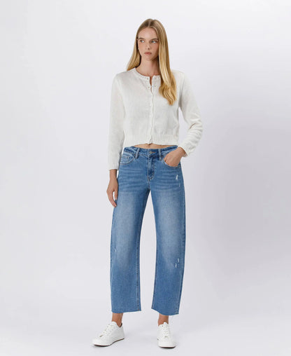 Lovervet by VERVET high-rise mild barrel jeans, dark wash denim, with a relaxed fit and classic five-pocket style.