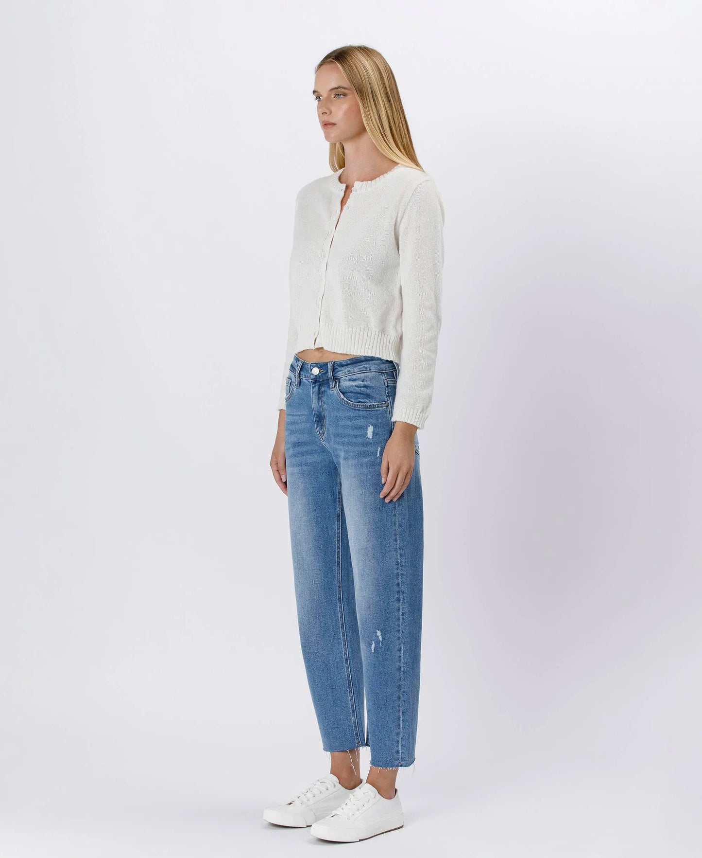 Lovervet by VERVET high-rise mild barrel jeans in dark wash with classic five-pocket design and relaxed fit.