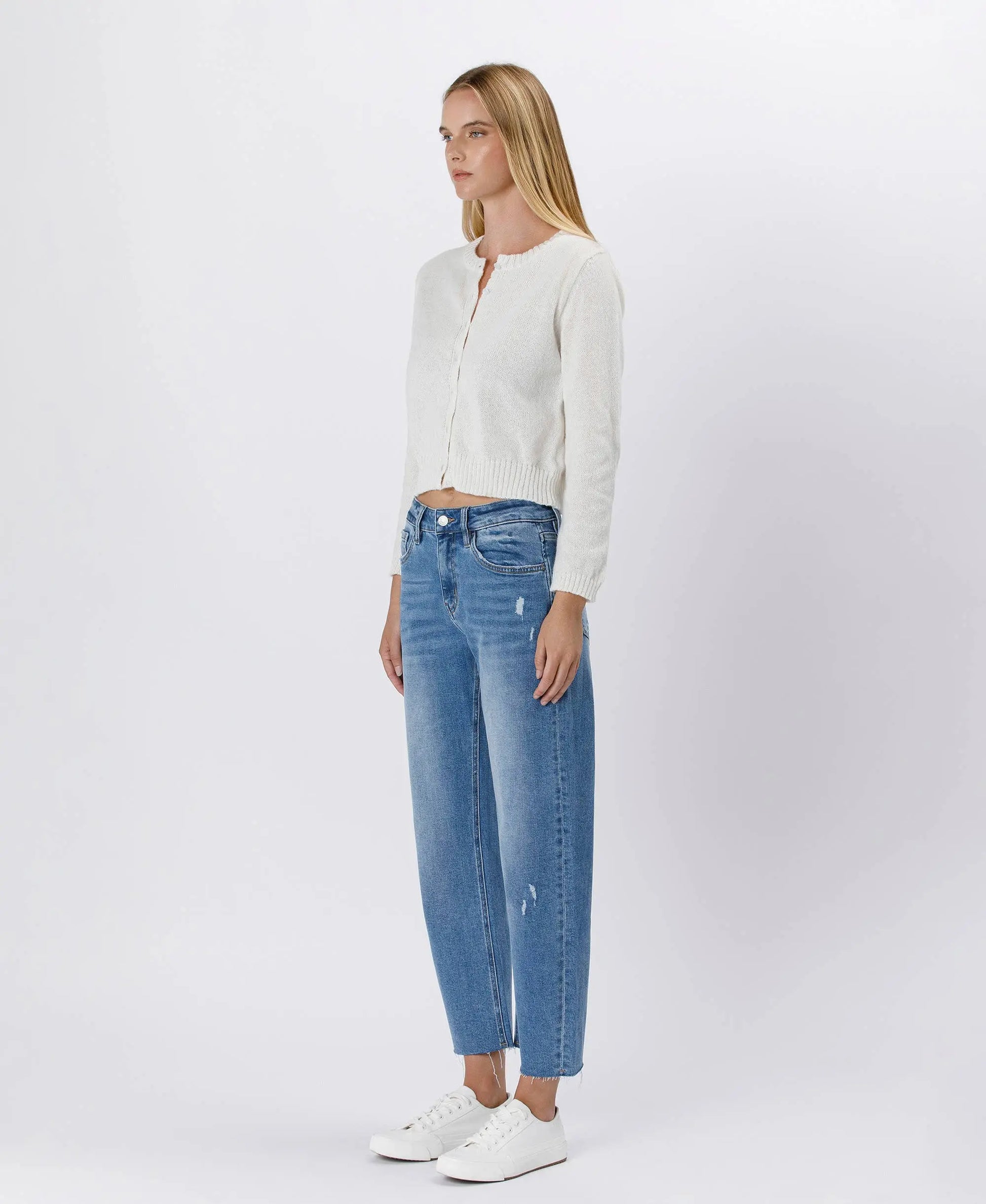 Lovervet by VERVET high-rise mild barrel jeans in dark wash with classic five-pocket design and relaxed fit.