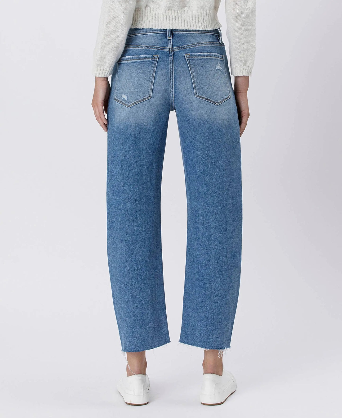 Lovervet by VERVET high-rise mild barrel jeans in denim, featuring a fitted waist and relaxed leg fit.