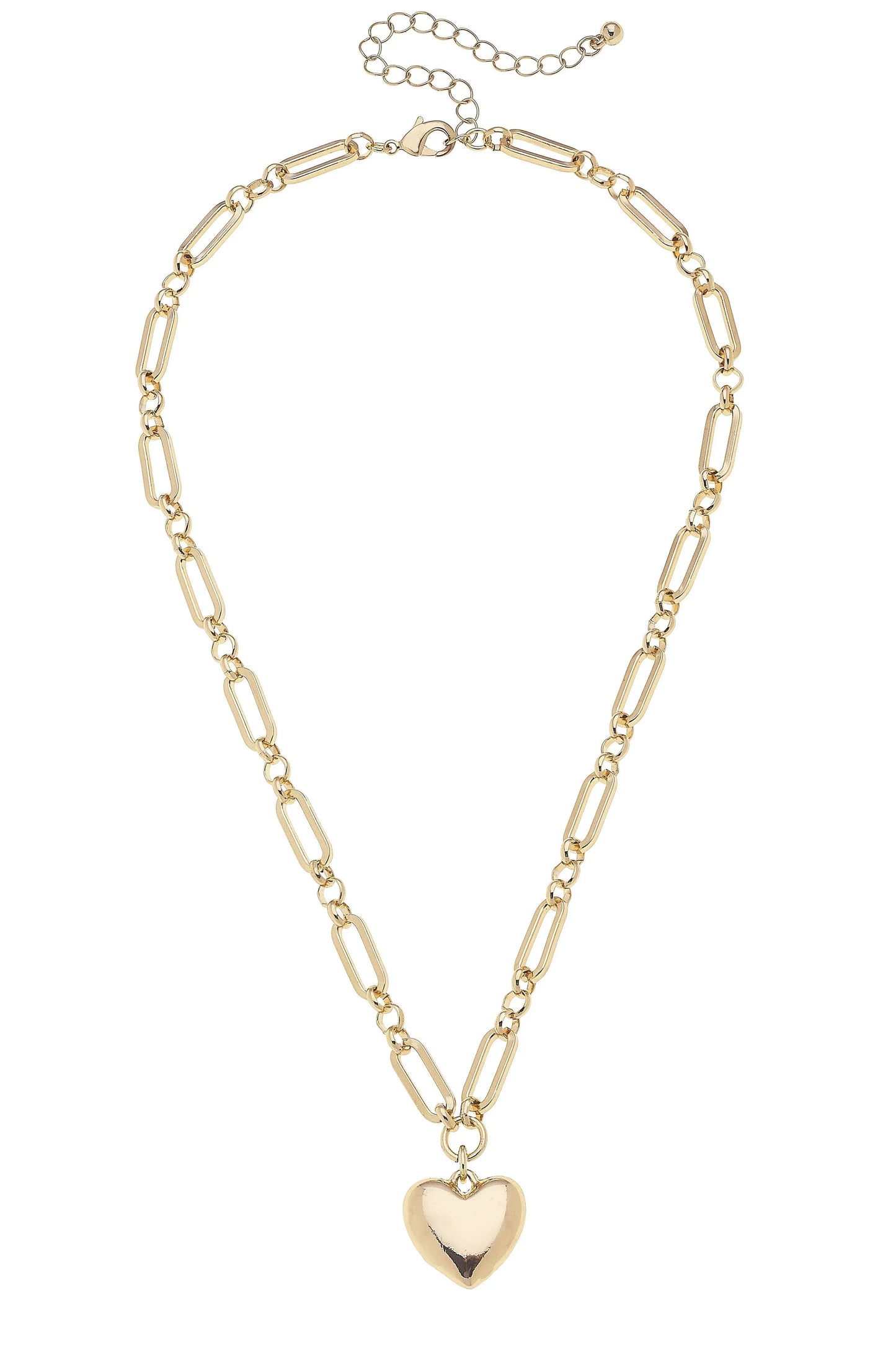 Hannah Puffed Heart Linked Necklace - Jewelry