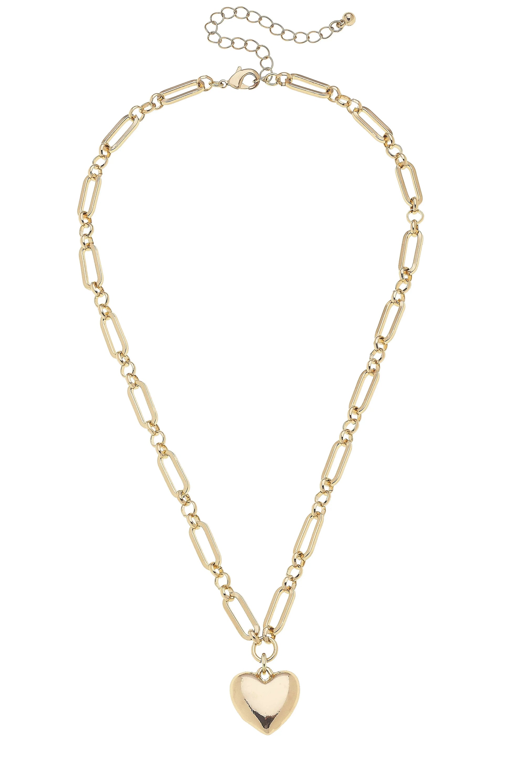 Hannah Puffed Heart Linked Necklace - Jewelry