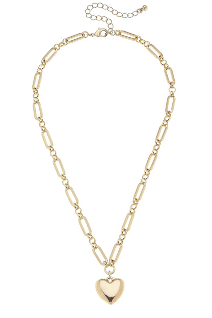 Hannah Puffed Heart Linked Necklace - Jewelry