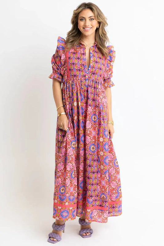 Isla Kaleidoscope Puff Sleeve Maxi Dress - Dresses