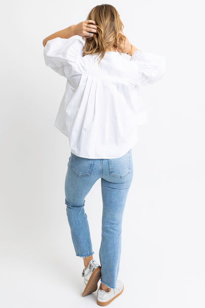 The Charlotte Poplin Pleat Sleeve Top (White) Karlie