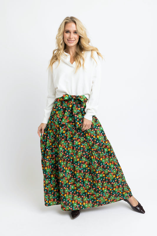 The Emilia Tie Waist Maxi Skirt (Autumn Floral) Karlie