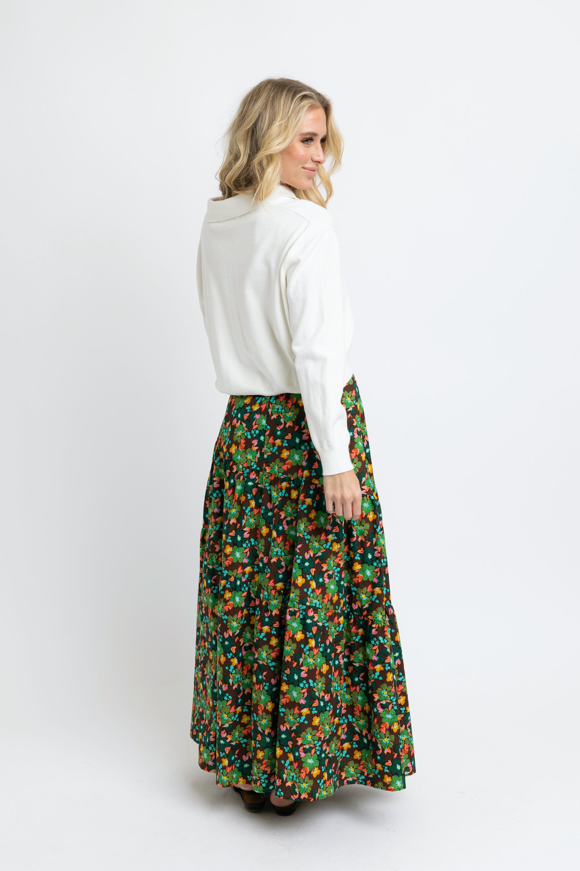 The Emilia Tie Waist Maxi Skirt (Autumn Floral) Karlie