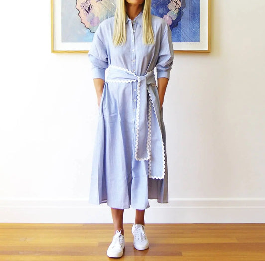 Lillie Fine Stripe Yarn-Dyed Dress - XS / Blue - Dresses