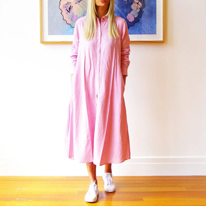 Lillie Fine Stripe Yarn-Dyed Dress - XS / Pink - Dresses