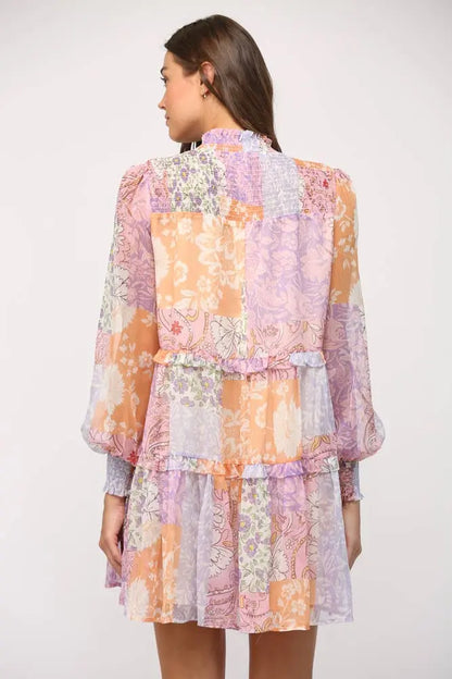 Lily Patchwork Chiffon Tiered Dress - Dresses
