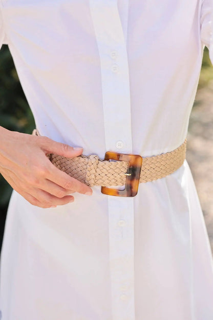 Marta Braided Stretch Belt (Tan) - Belts