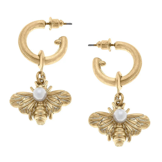 Martine Bee & Pearl Drop Hoop Earrings - Jewelry