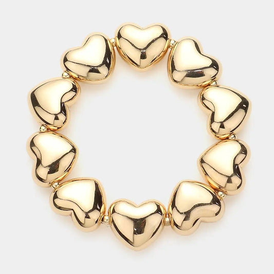 Metal Heart Beaded Stretch Bracelet - Jewelry