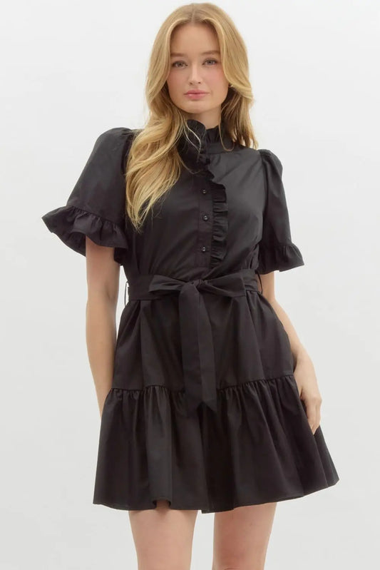 Midnight Ruffle Charm Dress - Dresses